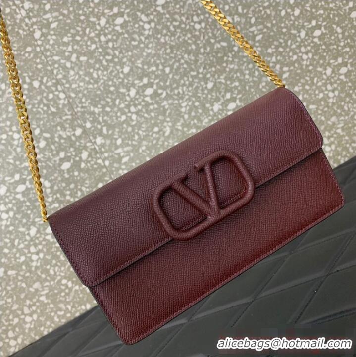 Good Quality VALENTINO grain calfskin leather bag 0681 Wine