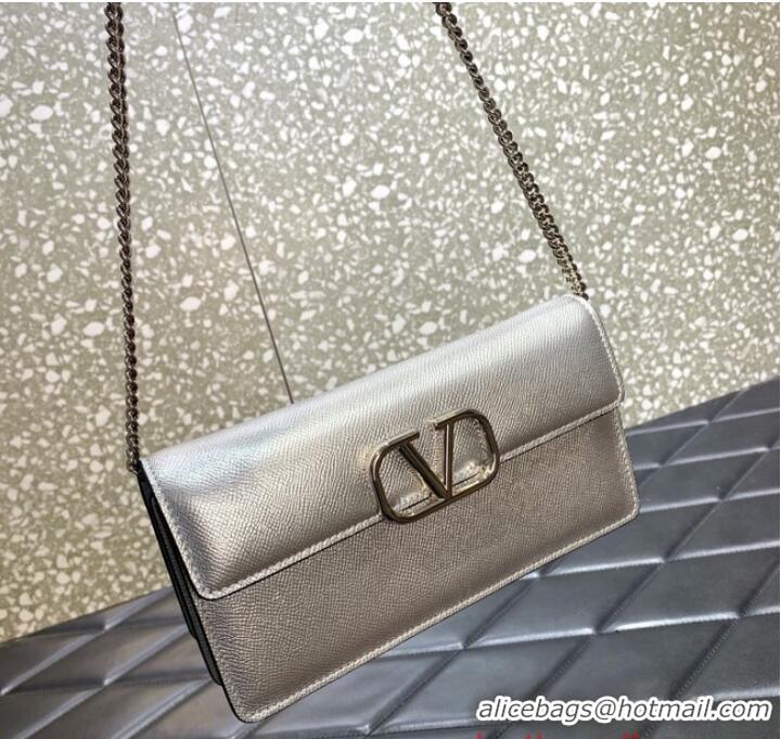 Top Grade VALENTINO grain calfskin leather bag 0681 Silver