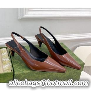 Best Price Gucci Leather Slingback Pumps ‎5.5cm 764192 Dark Brown 024009