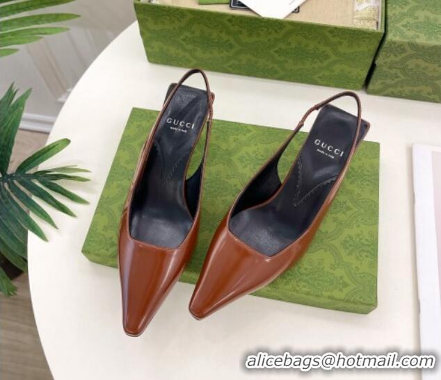 Best Price Gucci Leather Slingback Pumps ‎5.5cm 764192 Dark Brown 024009