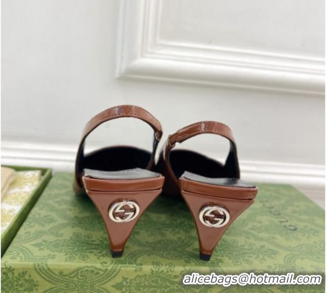 Best Price Gucci Leather Slingback Pumps ‎5.5cm 764192 Dark Brown 024009