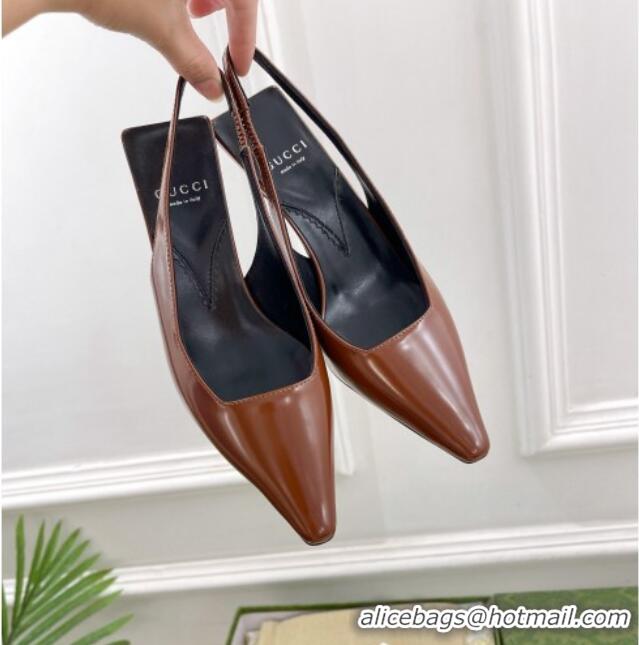 Best Price Gucci Leather Slingback Pumps ‎5.5cm 764192 Dark Brown 024009