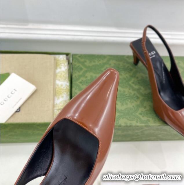 Best Price Gucci Leather Slingback Pumps ‎5.5cm 764192 Dark Brown 024009