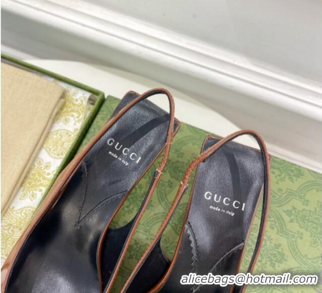 Best Price Gucci Leather Slingback Pumps ‎5.5cm 764192 Dark Brown 024009