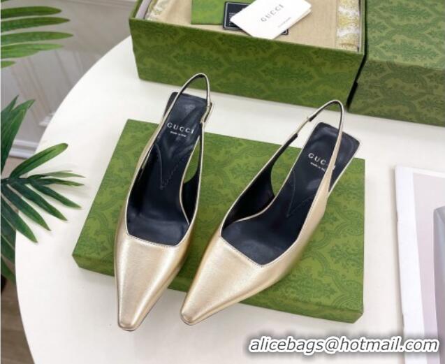 Good Quality Gucci Leather Slingback Pumps 5.5cm 764192 Gold 024010