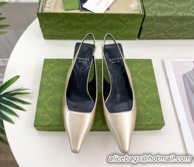 Good Quality Gucci Leather Slingback Pumps 5.5cm 764192 Gold 024010