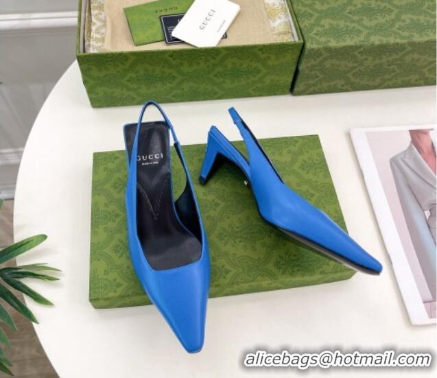 Luxurious Gucci Stone-Embossed Leather Slingback Pumps 5.5cm 764192 Blue 024012