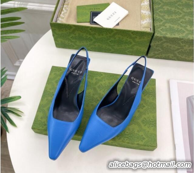 Luxurious Gucci Stone-Embossed Leather Slingback Pumps 5.5cm 764192 Blue 024012