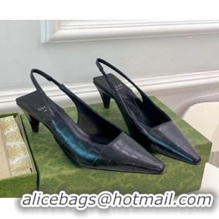 Discount Gucci Stone-Embossed Leather Slingback Pump 5.5cm 764192 Black 024013