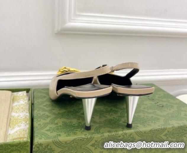 Grade Quality Gucci Stone Embossed Leather Slingback Pump ‎5.5cm with Tiger Head 768113 Beige 024014