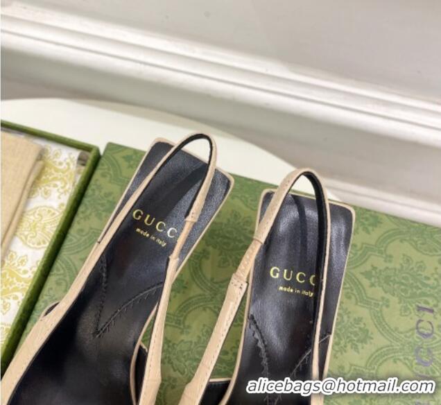 Grade Quality Gucci Stone Embossed Leather Slingback Pump ‎5.5cm with Tiger Head 768113 Beige 024014