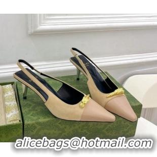 Good Looking Gucci Suede and Leather Slingback Pump 5.5cm with Tiger Head 768113 Beige/Pink 024017