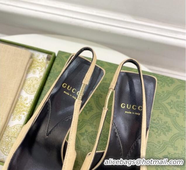 Good Looking Gucci Suede and Leather Slingback Pump 5.5cm with Tiger Head 768113 Beige/Pink 024017