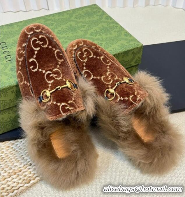 Unique Style Gucci GG Velvet and Wool Slipper Brown/Beige 024019