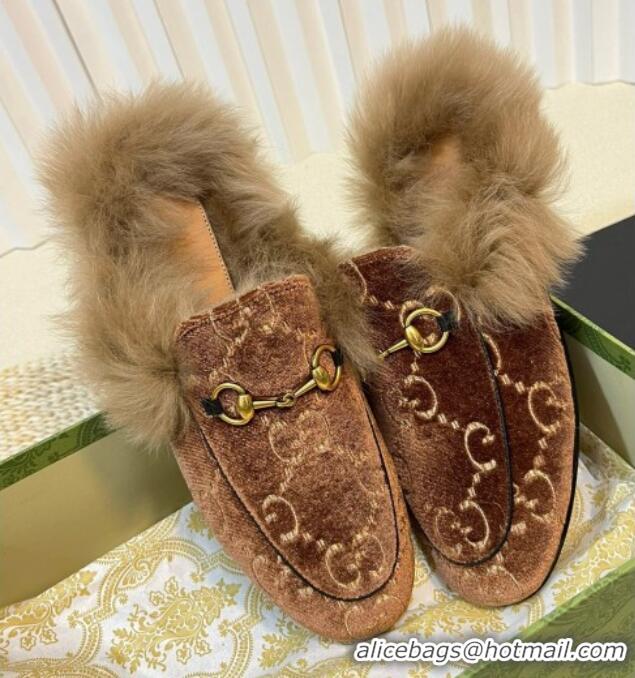 Unique Style Gucci GG Velvet and Wool Slipper Brown/Beige 024019