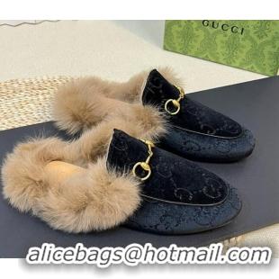 Buy New Cheap Gucci GG Velvet and Wool Slipper Black 024020