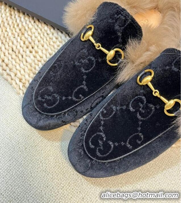 Buy New Cheap Gucci GG Velvet and Wool Slipper Black 024020