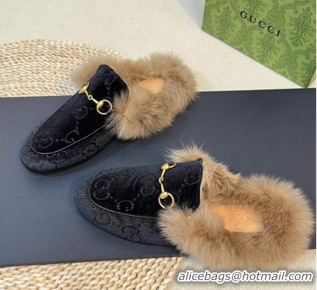 Buy New Cheap Gucci GG Velvet and Wool Slipper Black 024020