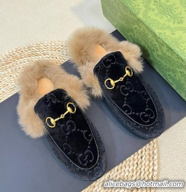 Buy New Cheap Gucci GG Velvet and Wool Slipper Black 024020