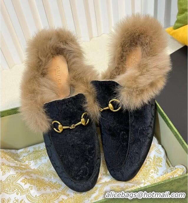 Buy New Cheap Gucci GG Velvet and Wool Slipper Black 024020