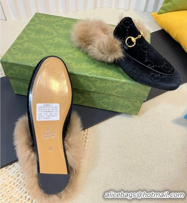 Buy New Cheap Gucci GG Velvet and Wool Slipper Black 024020