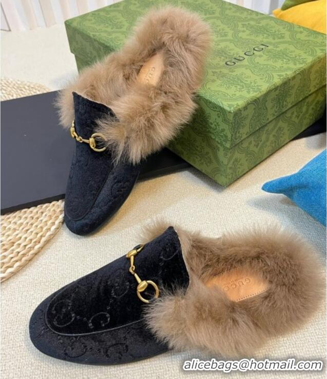 Buy New Cheap Gucci GG Velvet and Wool Slipper Black 024020