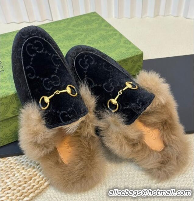 Buy New Cheap Gucci GG Velvet and Wool Slipper Black 024020