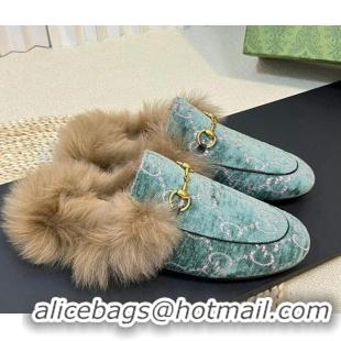 Shop Cheap Gucci GG Velvet and Wool Slipper Light Green 024021