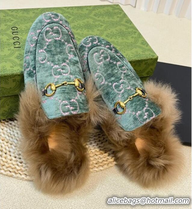 Shop Cheap Gucci GG Velvet and Wool Slipper Light Green 024021