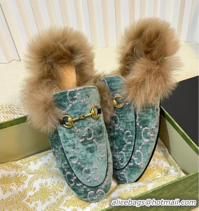 Shop Cheap Gucci GG Velvet and Wool Slipper Light Green 024021