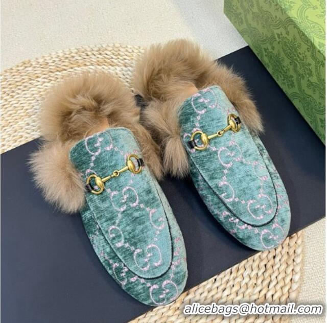 Shop Cheap Gucci GG Velvet and Wool Slipper Light Green 024021