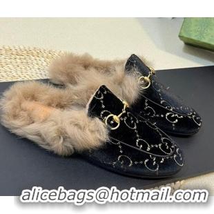 Classic Hot Gucci GG Velvet and Wool Slipper Black/Beige 024022