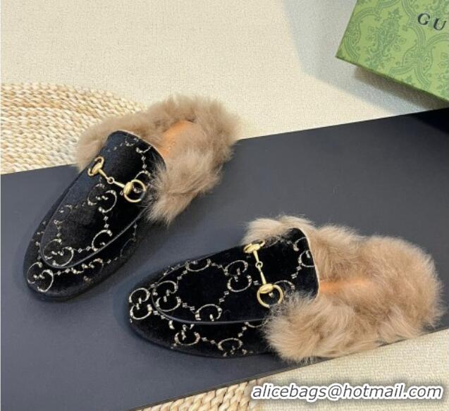 Classic Hot Gucci GG Velvet and Wool Slipper Black/Beige 024022