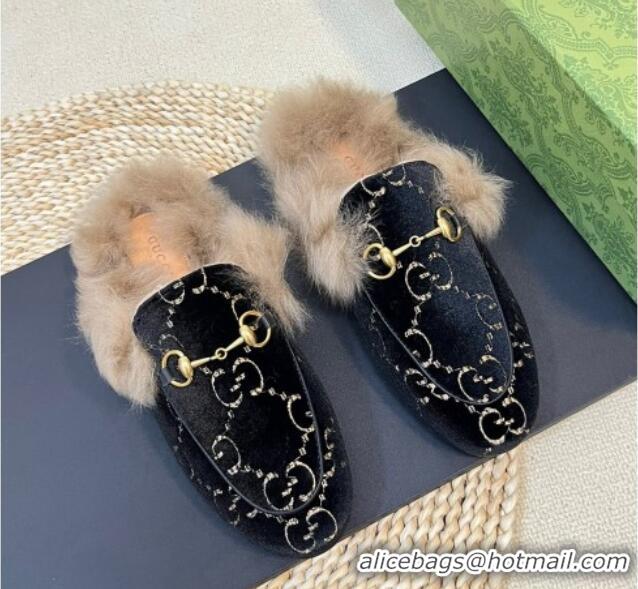 Classic Hot Gucci GG Velvet and Wool Slipper Black/Beige 024022