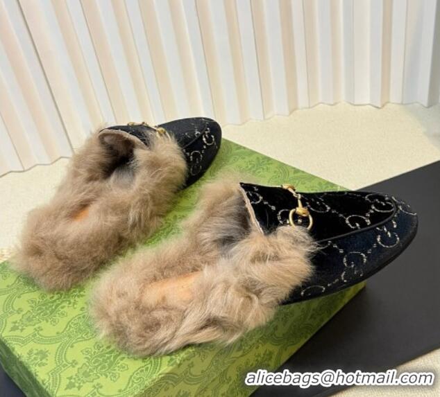 Classic Hot Gucci GG Velvet and Wool Slipper Black/Beige 024022