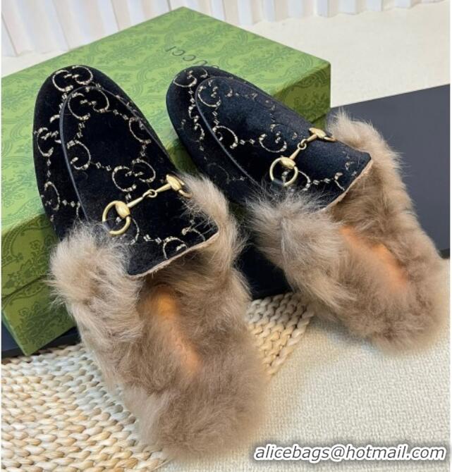 Classic Hot Gucci GG Velvet and Wool Slipper Black/Beige 024022