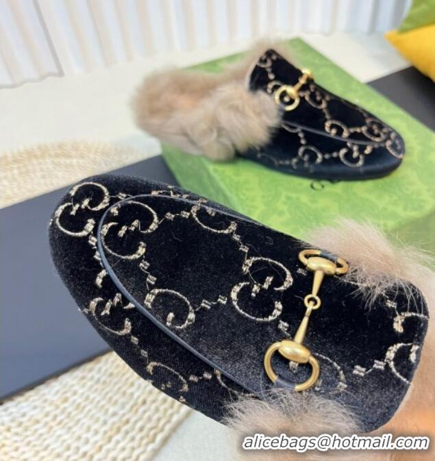 Classic Hot Gucci GG Velvet and Wool Slipper Black/Beige 024022