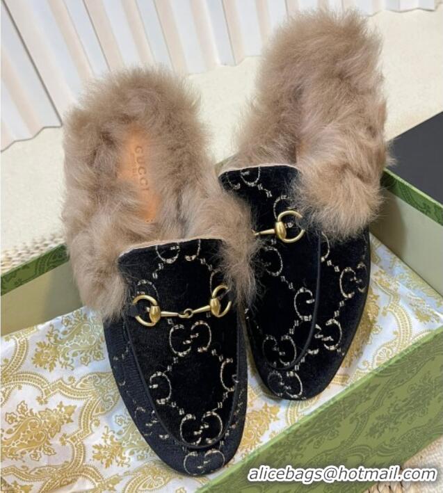 Classic Hot Gucci GG Velvet and Wool Slipper Black/Beige 024022