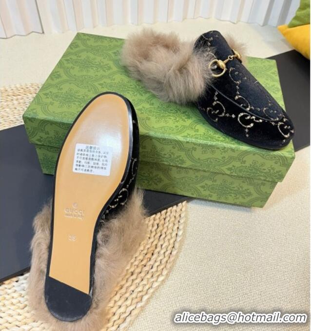 Classic Hot Gucci GG Velvet and Wool Slipper Black/Beige 024022