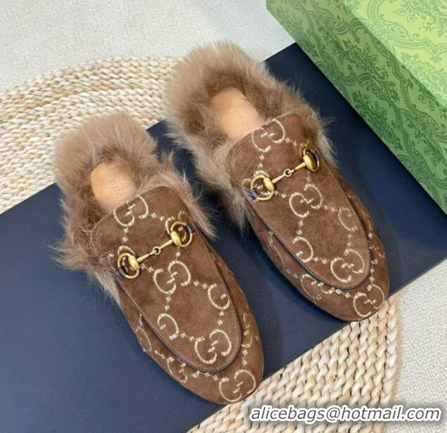 Low Cost Gucci GG Velvet and Wool Slipper Brown 024023