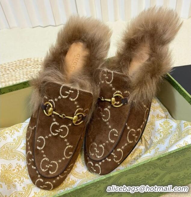 Low Cost Gucci GG Velvet and Wool Slipper Brown 024023