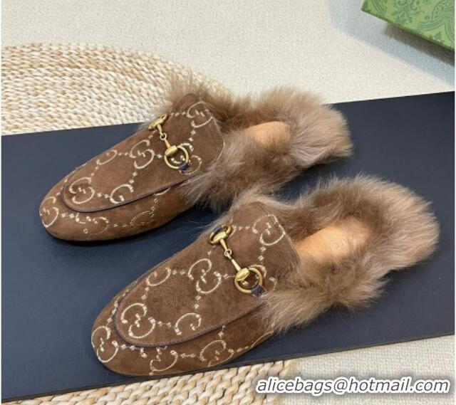 Low Cost Gucci GG Velvet and Wool Slipper Brown 024023