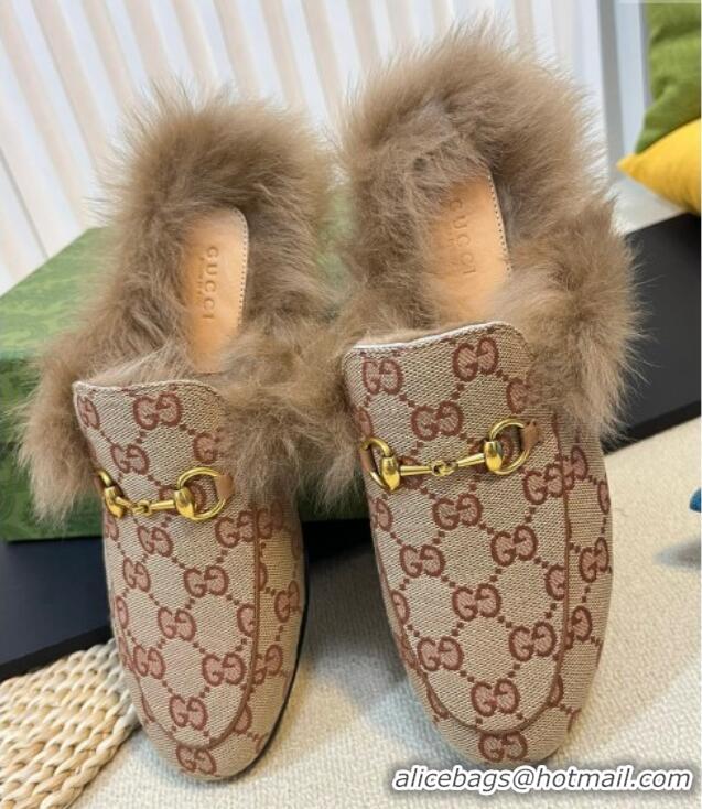 Purchase Gucci GG Canvas and Wool Slippers Beige/Brown 024024