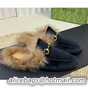 Shop Duplicate Gucci Velvet and Wool Slippers Black 024025