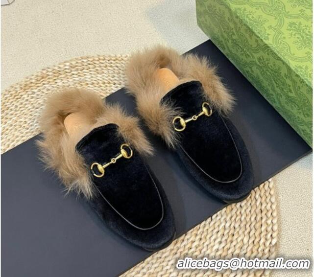 Shop Duplicate Gucci Velvet and Wool Slippers Black 024025