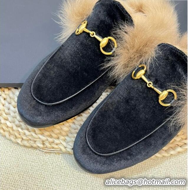 Shop Duplicate Gucci Velvet and Wool Slippers Black 024025