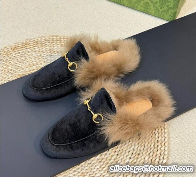 Shop Duplicate Gucci Velvet and Wool Slippers Black 024025