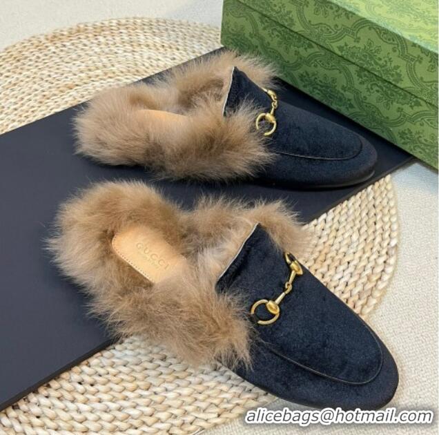 Shop Duplicate Gucci Velvet and Wool Slippers Black 024025