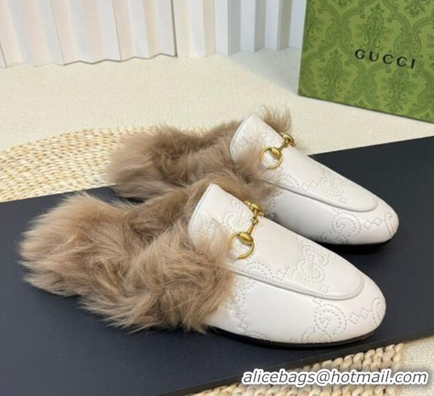 Pretty Style Gucci GG Leather and Wool Slippers White 024026