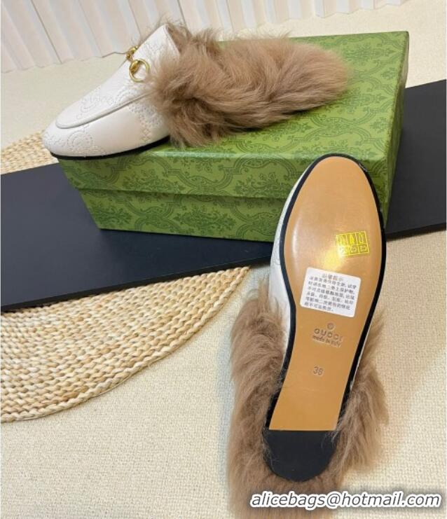 Pretty Style Gucci GG Leather and Wool Slippers White 024026